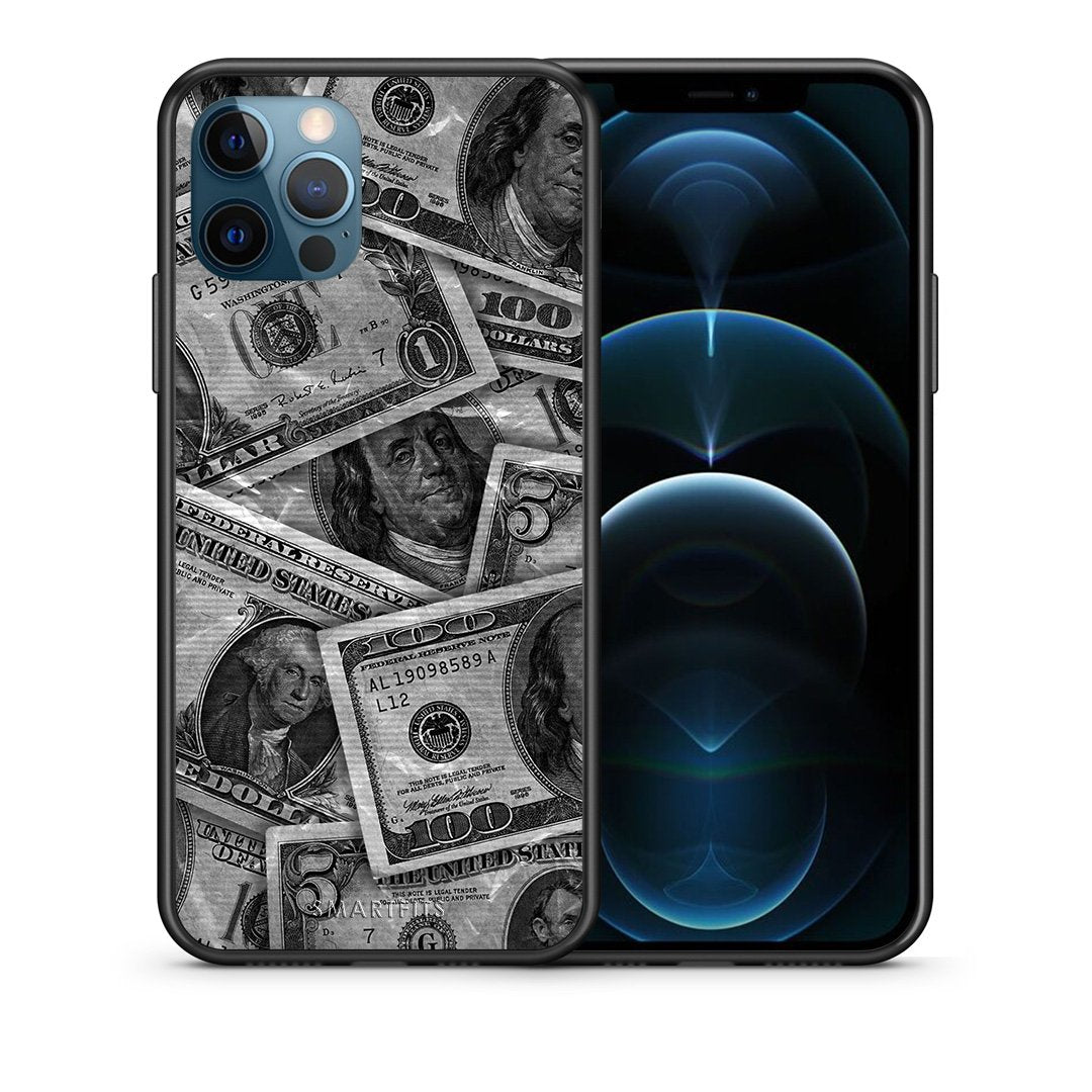 Θήκη iPhone 12 Pro Max Money Dollars από τη Smartfits με σχέδιο στο πίσω μέρος και μαύρο περίβλημα | iPhone 12 Pro Max Money Dollars case with colorful back and black bezels
