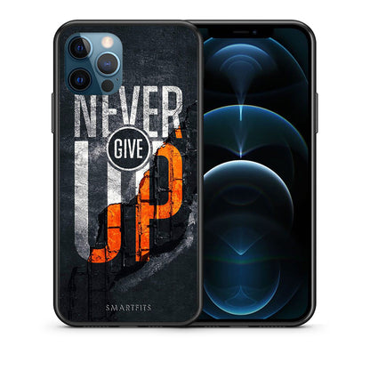 Θήκη Αγίου Βαλεντίνου iPhone 12 Pro Max Never Give Up από τη Smartfits με σχέδιο στο πίσω μέρος και μαύρο περίβλημα | iPhone 12 Pro Max Never Give Up case with colorful back and black bezels