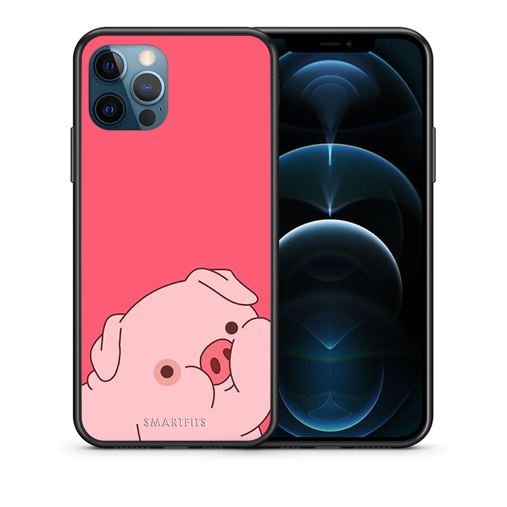 Θήκη Αγίου Βαλεντίνου iPhone 12 Pro Max Pig Love 1 από τη Smartfits με σχέδιο στο πίσω μέρος και μαύρο περίβλημα | iPhone 12 Pro Max Pig Love 1 case with colorful back and black bezels