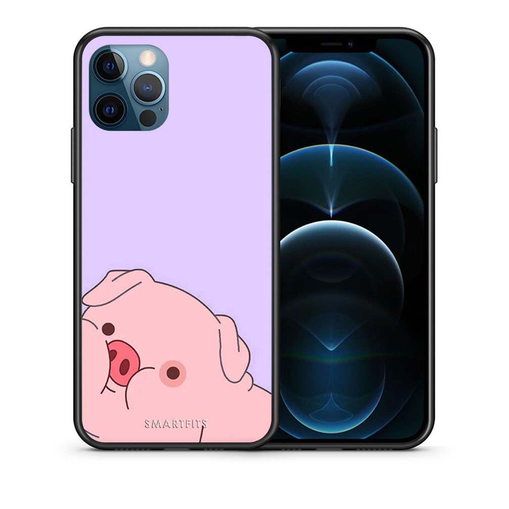 Θήκη Αγίου Βαλεντίνου iPhone 12 Pro Max Pig Love 2 από τη Smartfits με σχέδιο στο πίσω μέρος και μαύρο περίβλημα | iPhone 12 Pro Max Pig Love 2 case with colorful back and black bezels