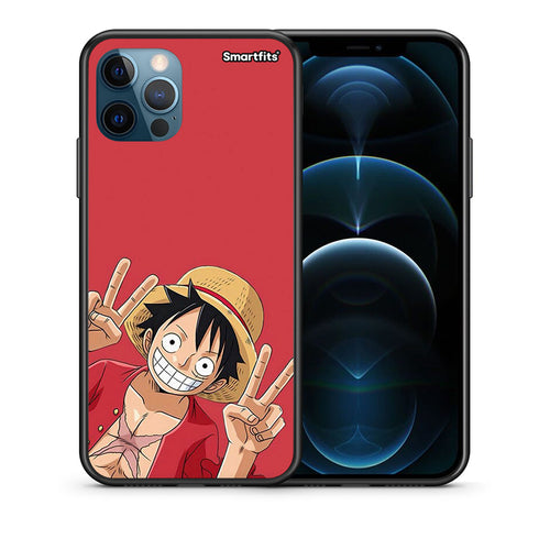 Θήκη iPhone 12 Pro Max Pirate Luffy από τη Smartfits με σχέδιο στο πίσω μέρος και μαύρο περίβλημα | iPhone 12 Pro Max Pirate Luffy case with colorful back and black bezels