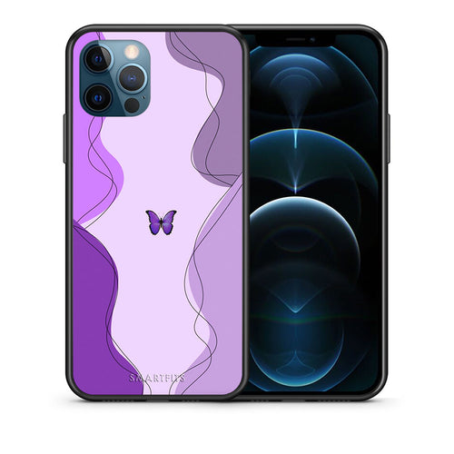 Θήκη Αγίου Βαλεντίνου iPhone 12 Pro Max Purple Mariposa από τη Smartfits με σχέδιο στο πίσω μέρος και μαύρο περίβλημα | iPhone 12 Pro Max Purple Mariposa case with colorful back and black bezels