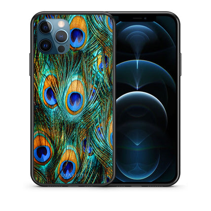 Θήκη iPhone 12 Pro Max Real Peacock Feathers από τη Smartfits με σχέδιο στο πίσω μέρος και μαύρο περίβλημα | iPhone 12 Pro Max Real Peacock Feathers case with colorful back and black bezels