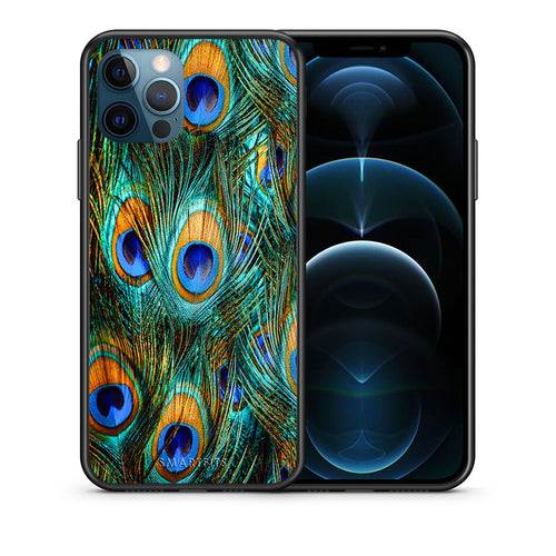 Θήκη iPhone 12 Pro Max Real Peacock Feathers από τη Smartfits με σχέδιο στο πίσω μέρος και μαύρο περίβλημα | iPhone 12 Pro Max Real Peacock Feathers case with colorful back and black bezels