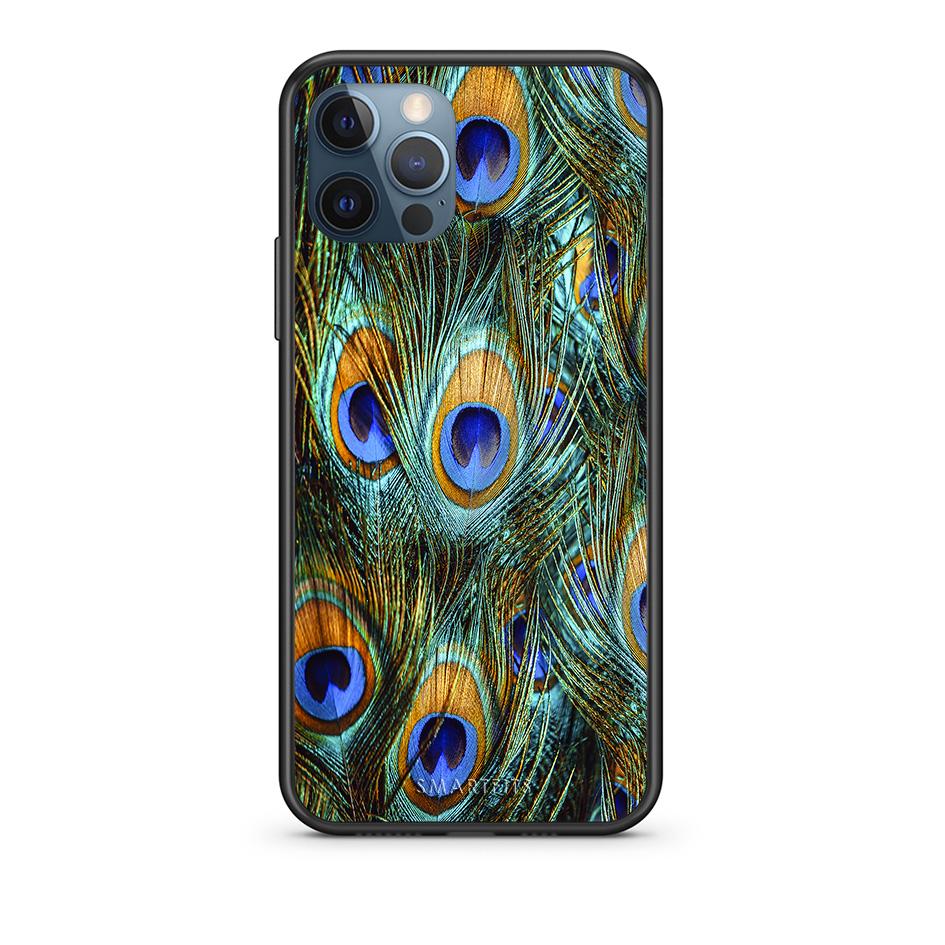 iPhone 12 Pro Max Real Peacock Feathers θήκη από τη Smartfits με σχέδιο στο πίσω μέρος και μαύρο περίβλημα | Smartphone case with colorful back and black bezels by Smartfits