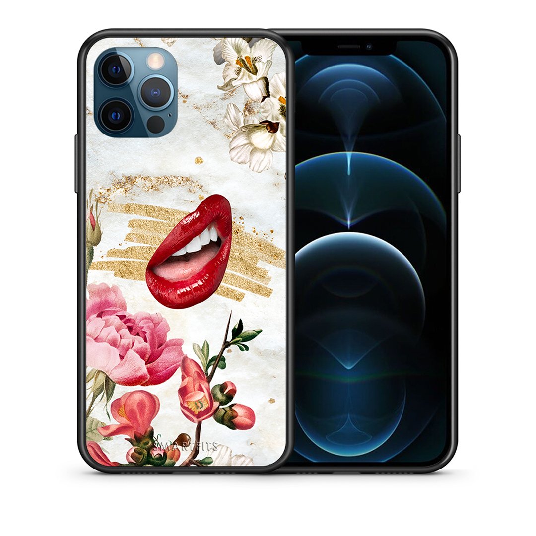Θήκη iPhone 12 Pro Max Red Lips από τη Smartfits με σχέδιο στο πίσω μέρος και μαύρο περίβλημα | iPhone 12 Pro Max Red Lips case with colorful back and black bezels