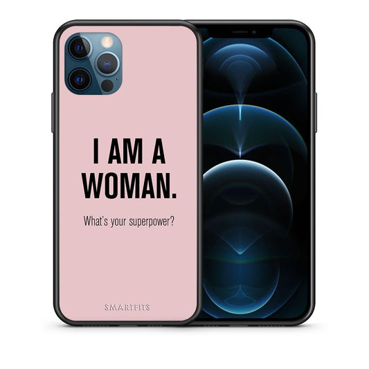 Θήκη iPhone 12 Pro Max Superpower Woman από τη Smartfits με σχέδιο στο πίσω μέρος και μαύρο περίβλημα | iPhone 12 Pro Max Superpower Woman case with colorful back and black bezels