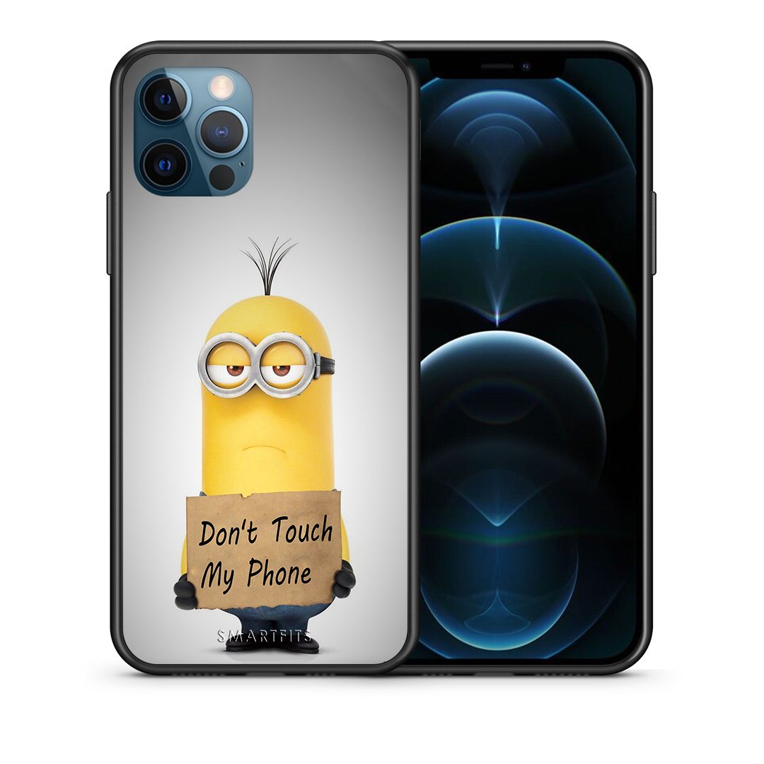 Θήκη iPhone 12 Pro Max Minion Text από τη Smartfits με σχέδιο στο πίσω μέρος και μαύρο περίβλημα | iPhone 12 Pro Max Minion Text case with colorful back and black bezels