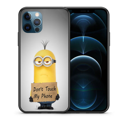 Θήκη iPhone 12 Pro Max Minion Text από τη Smartfits με σχέδιο στο πίσω μέρος και μαύρο περίβλημα | iPhone 12 Pro Max Minion Text case with colorful back and black bezels