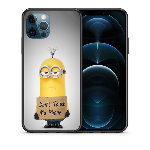 Θήκη iPhone 12 Pro Max Minion Text από τη Smartfits με σχέδιο στο πίσω μέρος και μαύρο περίβλημα | iPhone 12 Pro Max Minion Text case with colorful back and black bezels