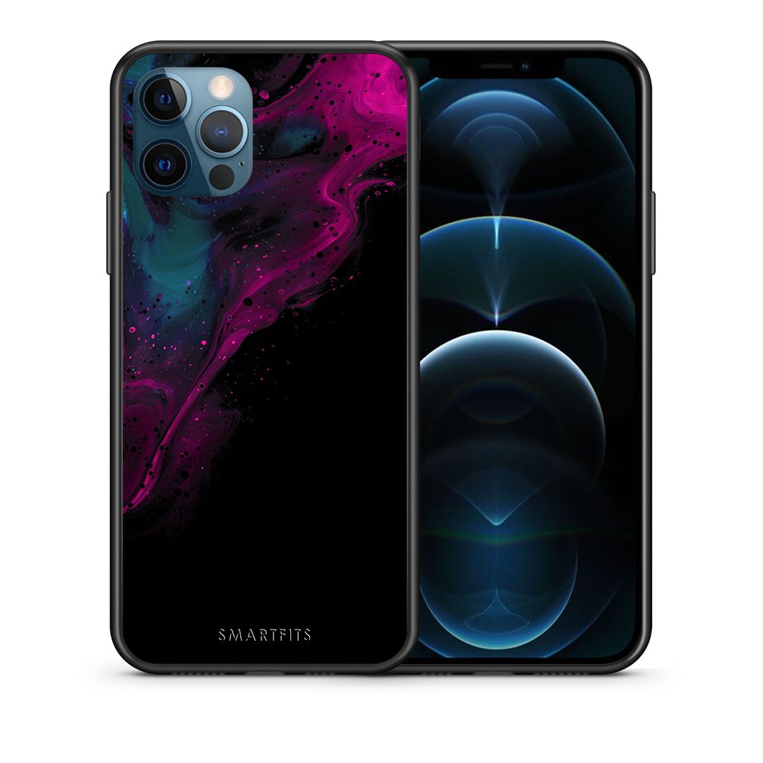 Θήκη iPhone 12 Pro Max Pink Black Watercolor από τη Smartfits με σχέδιο στο πίσω μέρος και μαύρο περίβλημα | iPhone 12 Pro Max Pink Black Watercolor case with colorful back and black bezels