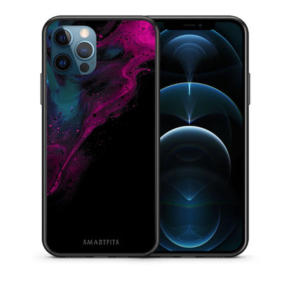 Θήκη iPhone 12 Pro Max Pink Black Watercolor από τη Smartfits με σχέδιο στο πίσω μέρος και μαύρο περίβλημα | iPhone 12 Pro Max Pink Black Watercolor case with colorful back and black bezels