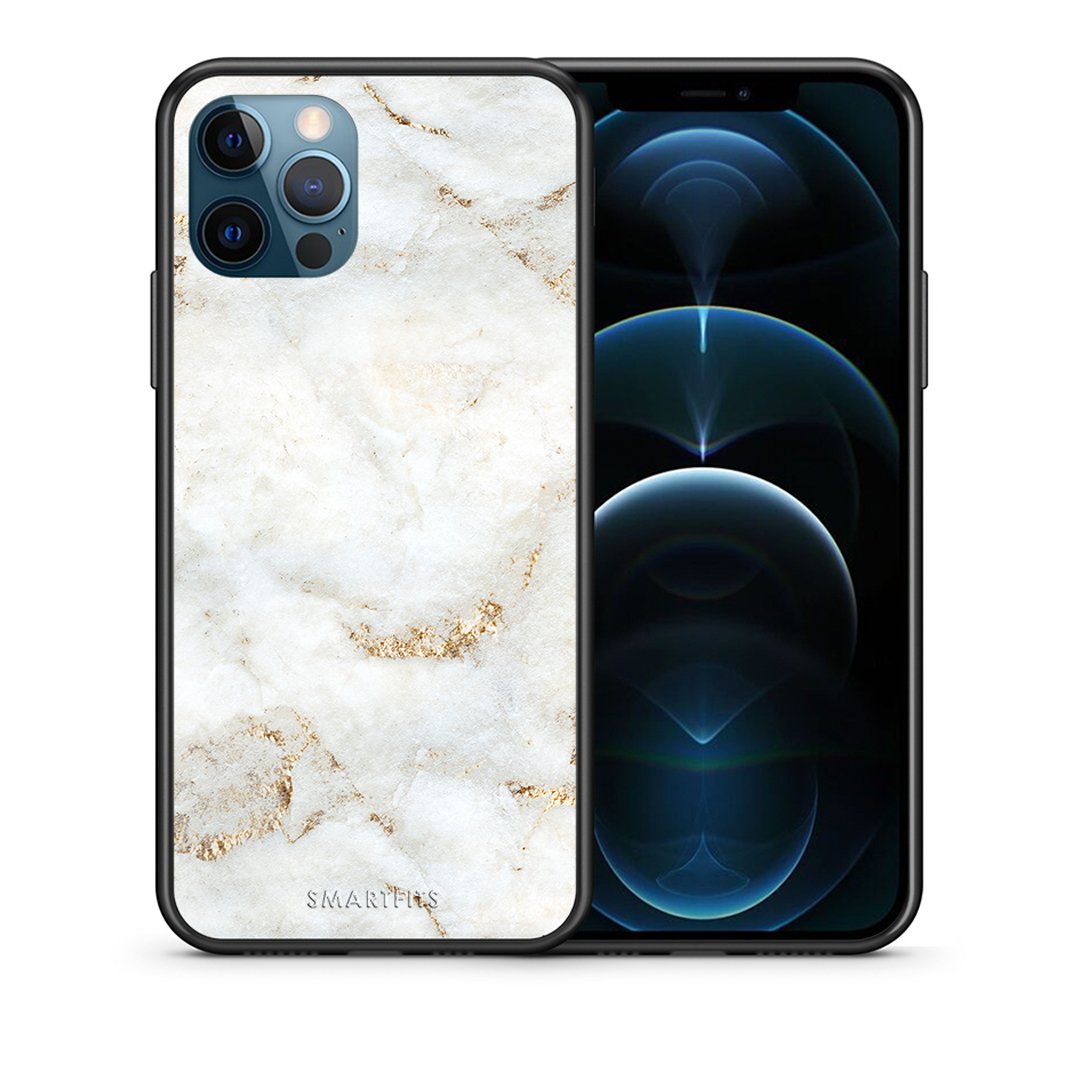 Θήκη iPhone 12 Pro Max White Gold Marble από τη Smartfits με σχέδιο στο πίσω μέρος και μαύρο περίβλημα | iPhone 12 Pro Max White Gold Marble case with colorful back and black bezels