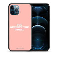 Thumbnail for Θήκη Αγίου Βαλεντίνου iPhone 12 Pro Max You Deserve The World από τη Smartfits με σχέδιο στο πίσω μέρος και μαύρο περίβλημα | iPhone 12 Pro Max You Deserve The World case with colorful back and black bezels