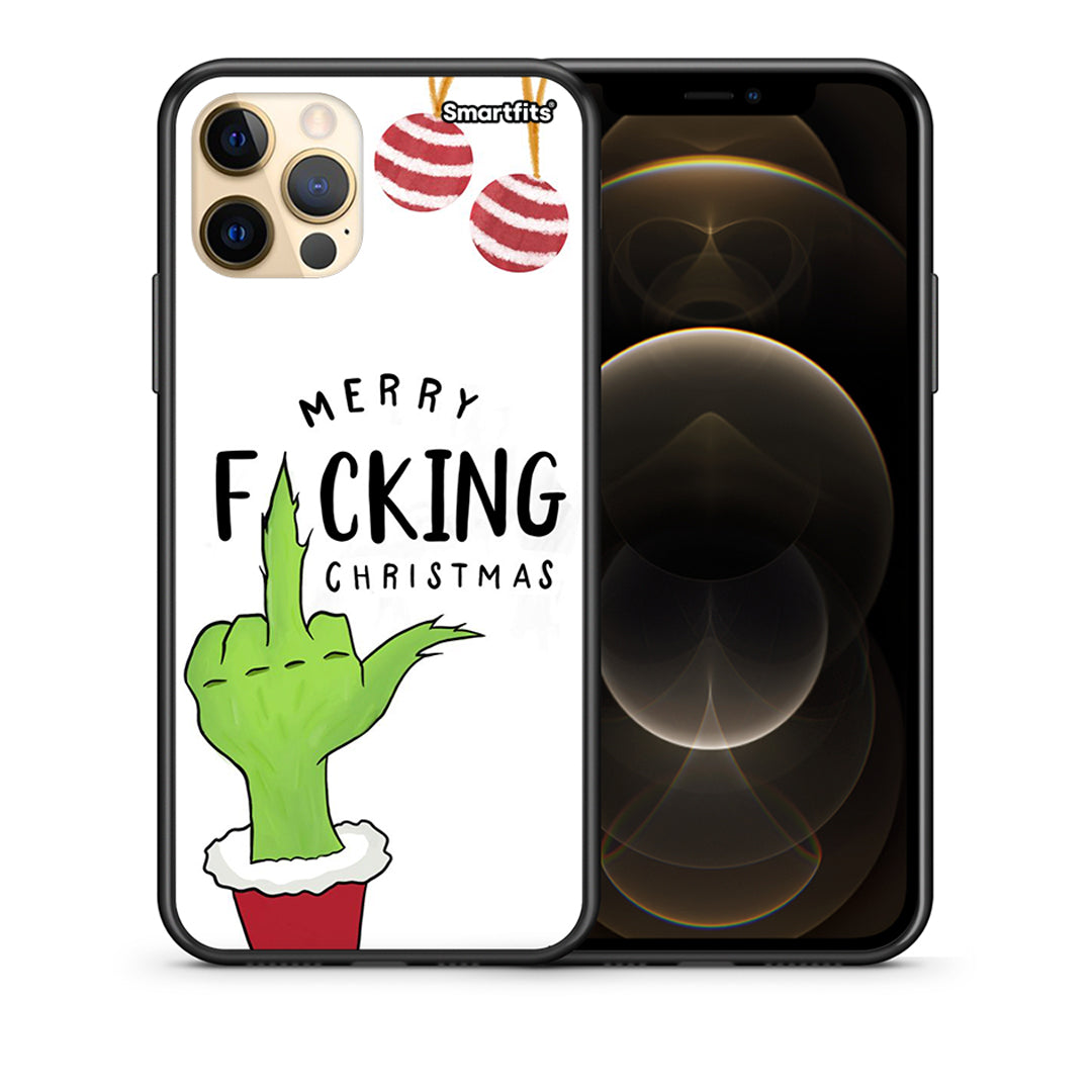 Θήκη iPhone 12 Pro Max Merry F Xmas από τη Smartfits με σχέδιο στο πίσω μέρος και μαύρο περίβλημα | iPhone 12 Pro Max Merry F Xmas case with colorful back and black bezels