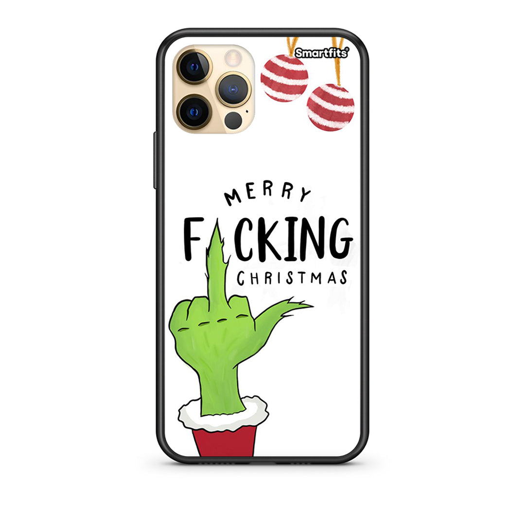 Θήκη iPhone 12 Merry F Xmas από τη Smartfits με σχέδιο στο πίσω μέρος και μαύρο περίβλημα | iPhone 12 Merry F Xmas case with colorful back and black bezels