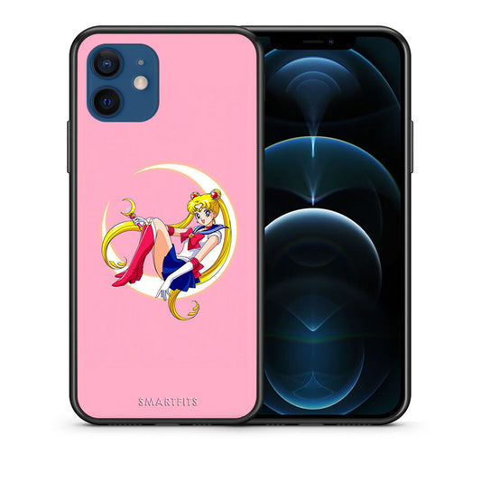 Θήκη iPhone 12 Moon Girl από τη Smartfits με σχέδιο στο πίσω μέρος και μαύρο περίβλημα | iPhone 12 Moon Girl case with colorful back and black bezels