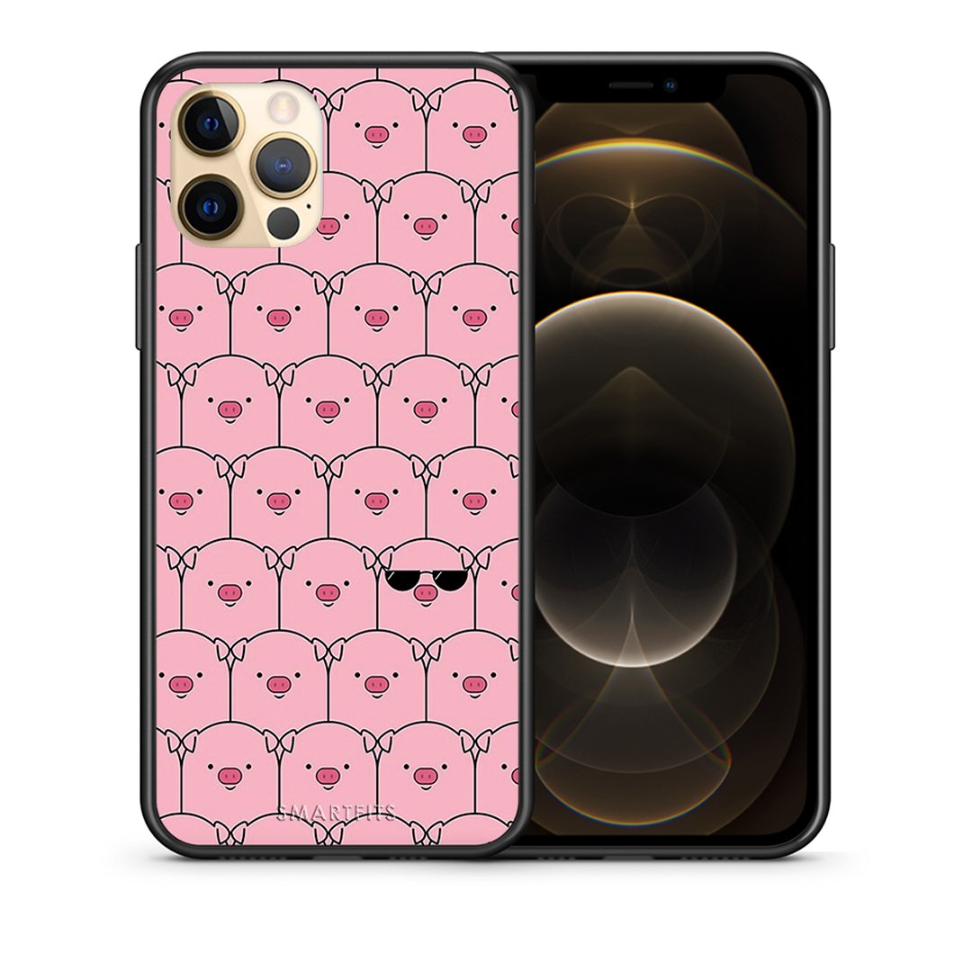 Θήκη iPhone 12 Pig Glasses από τη Smartfits με σχέδιο στο πίσω μέρος και μαύρο περίβλημα | iPhone 12 Pig Glasses case with colorful back and black bezels