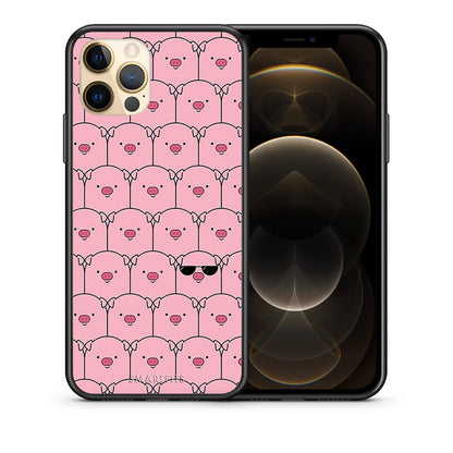 Θήκη iPhone 12 Pig Glasses από τη Smartfits με σχέδιο στο πίσω μέρος και μαύρο περίβλημα | iPhone 12 Pig Glasses case with colorful back and black bezels