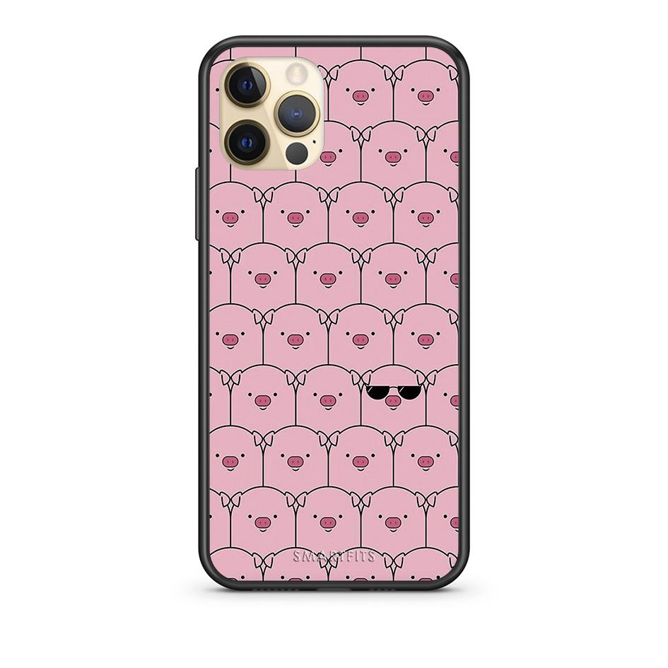 Θήκη iPhone 12 Pig Glasses από τη Smartfits με σχέδιο στο πίσω μέρος και μαύρο περίβλημα | iPhone 12 Pig Glasses case with colorful back and black bezels
