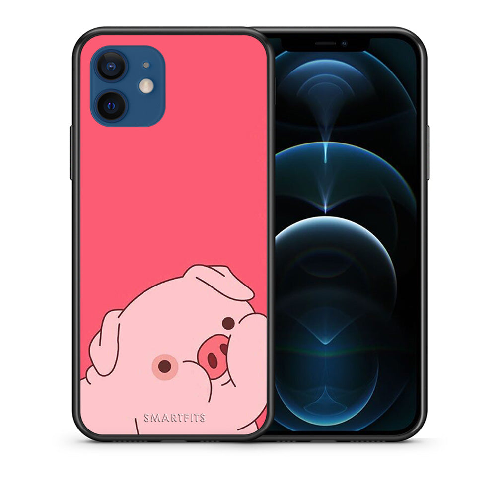 Θήκη Αγίου Βαλεντίνου iPhone 12 Pig Love 1 από τη Smartfits με σχέδιο στο πίσω μέρος και μαύρο περίβλημα | iPhone 12 Pig Love 1 case with colorful back and black bezels