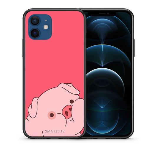 Θήκη Αγίου Βαλεντίνου iPhone 12 Pig Love 1 από τη Smartfits με σχέδιο στο πίσω μέρος και μαύρο περίβλημα | iPhone 12 Pig Love 1 case with colorful back and black bezels
