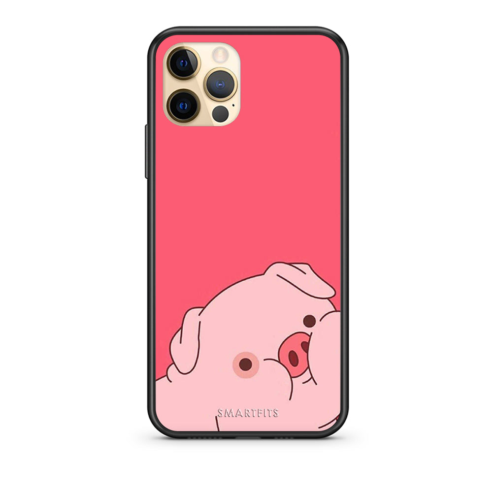 Θήκη Αγίου Βαλεντίνου iPhone 12 Pig Love 1 από τη Smartfits με σχέδιο στο πίσω μέρος και μαύρο περίβλημα | iPhone 12 Pig Love 1 case with colorful back and black bezels