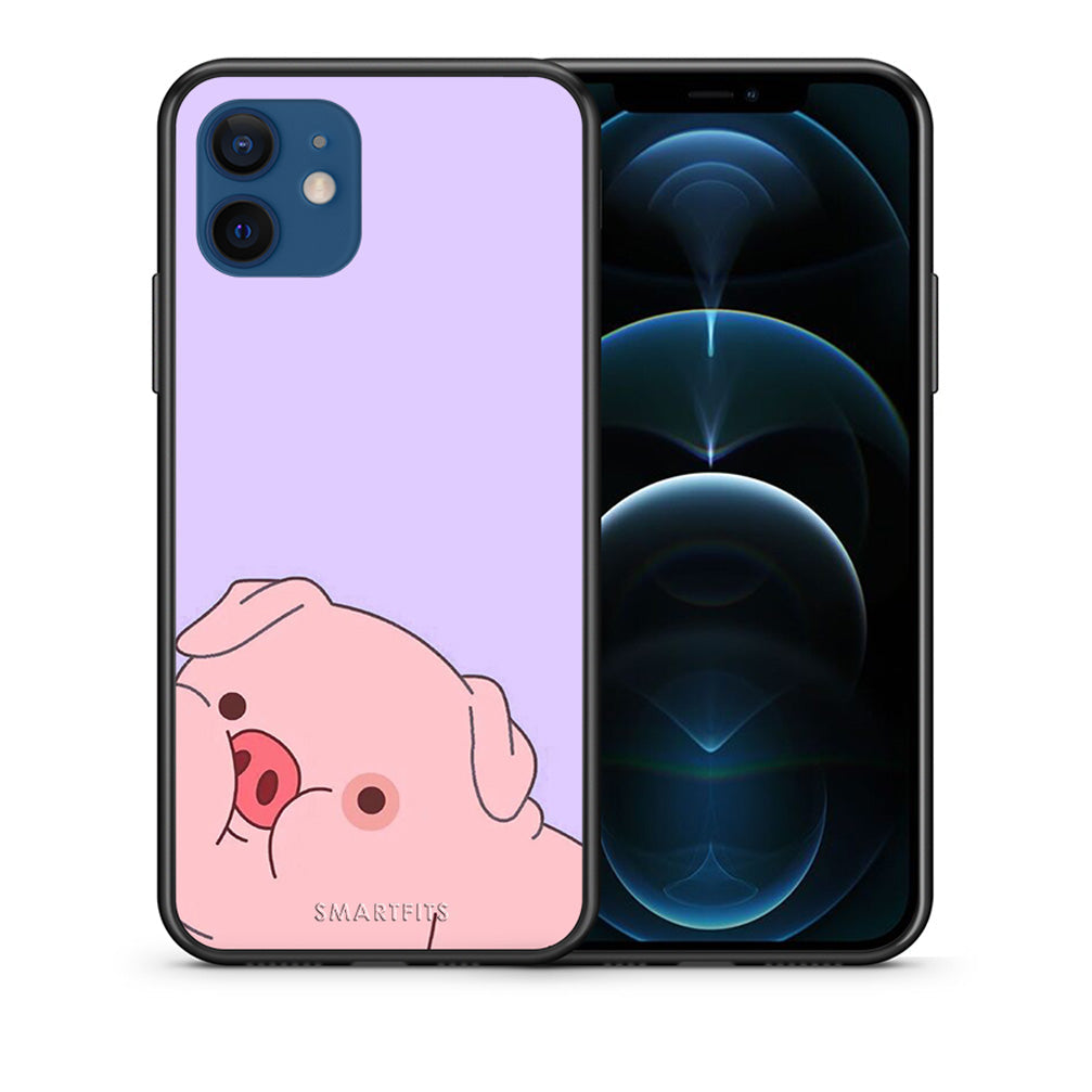 Θήκη Αγίου Βαλεντίνου iPhone 12 Pig Love 2 από τη Smartfits με σχέδιο στο πίσω μέρος και μαύρο περίβλημα | iPhone 12 Pig Love 2 case with colorful back and black bezels