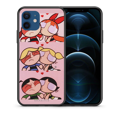 Θήκη Αγίου Βαλεντίνου iPhone 12 Puff Love από τη Smartfits με σχέδιο στο πίσω μέρος και μαύρο περίβλημα | iPhone 12 Puff Love case with colorful back and black bezels