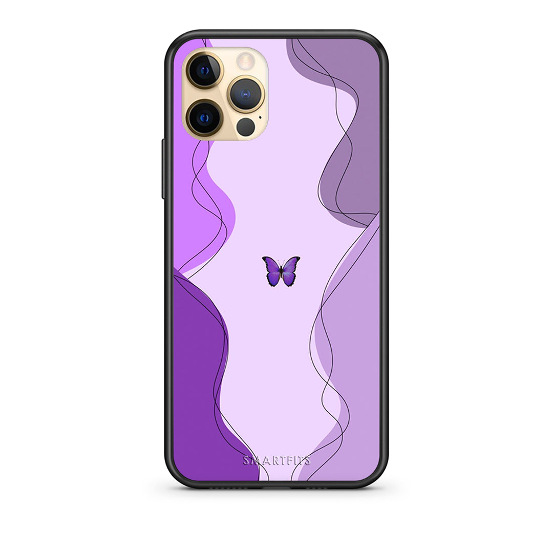Θήκη Αγίου Βαλεντίνου iPhone 12 Purple Mariposa από τη Smartfits με σχέδιο στο πίσω μέρος και μαύρο περίβλημα | iPhone 12 Purple Mariposa case with colorful back and black bezels