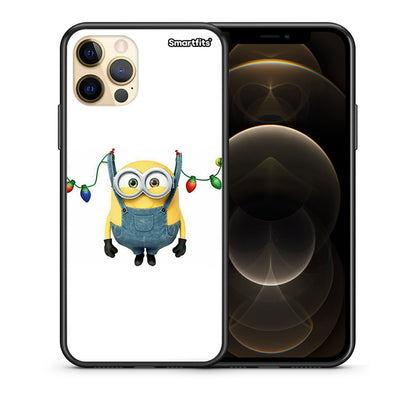 Θήκη iPhone 12 Pro Max Xmas Minion Lights από τη Smartfits με σχέδιο στο πίσω μέρος και μαύρο περίβλημα | iPhone 12 Pro Max Xmas Minion Lights case with colorful back and black bezels