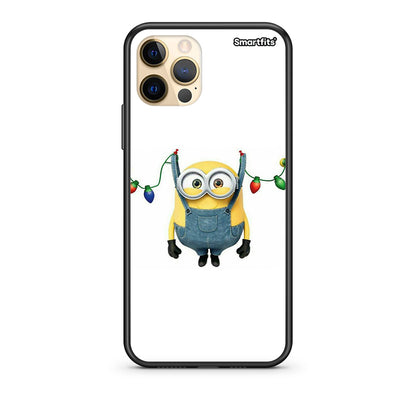 iPhone 12 Pro Max Xmas Minion Lights θήκη από τη Smartfits με σχέδιο στο πίσω μέρος και μαύρο περίβλημα | Smartphone case with colorful back and black bezels by Smartfits