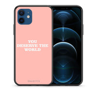 Thumbnail for Θήκη Αγίου Βαλεντίνου iPhone 12 You Deserve The World από τη Smartfits με σχέδιο στο πίσω μέρος και μαύρο περίβλημα | iPhone 12 You Deserve The World case with colorful back and black bezels