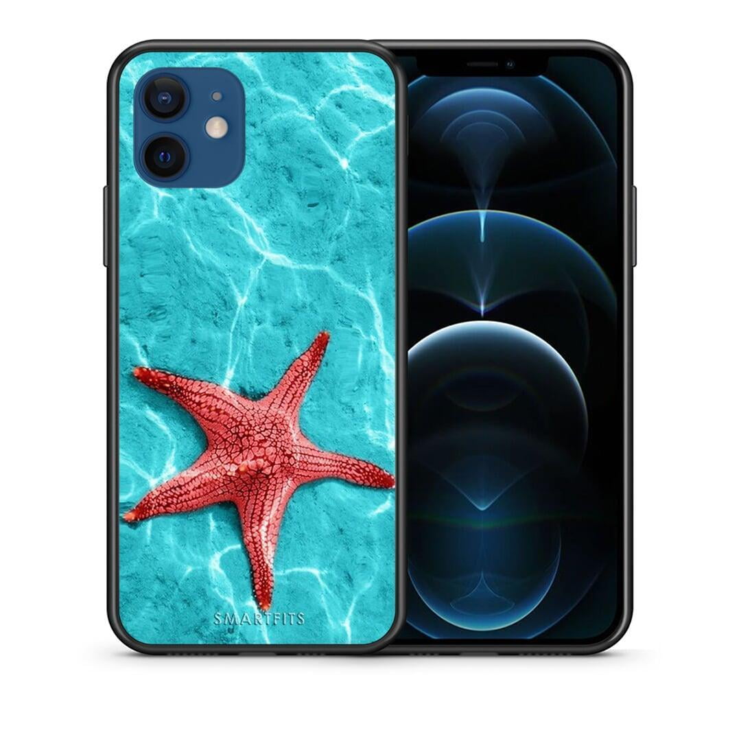 Θήκη iPhone 12 Red Starfish από τη Smartfits με σχέδιο στο πίσω μέρος και μαύρο περίβλημα | iPhone 12 Red Starfish case with colorful back and black bezels