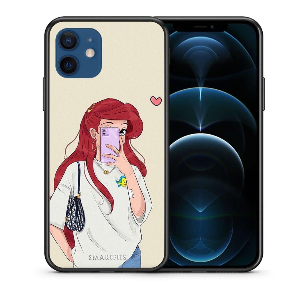Θήκη iPhone 12 Walking Mermaid από τη Smartfits με σχέδιο στο πίσω μέρος και μαύρο περίβλημα | iPhone 12 Walking Mermaid case with colorful back and black bezels