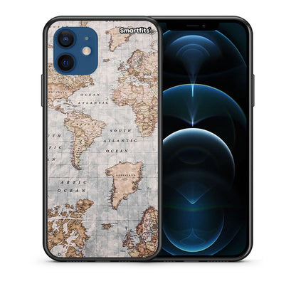 Θήκη iPhone 12 Pro World Map από τη Smartfits με σχέδιο στο πίσω μέρος και μαύρο περίβλημα | iPhone 12 Pro World Map case with colorful back and black bezels