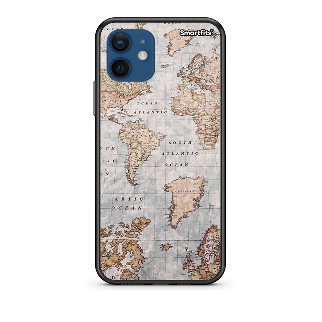 Θήκη iPhone 12 World Map από τη Smartfits με σχέδιο στο πίσω μέρος και μαύρο περίβλημα | iPhone 12 World Map case with colorful back and black bezels