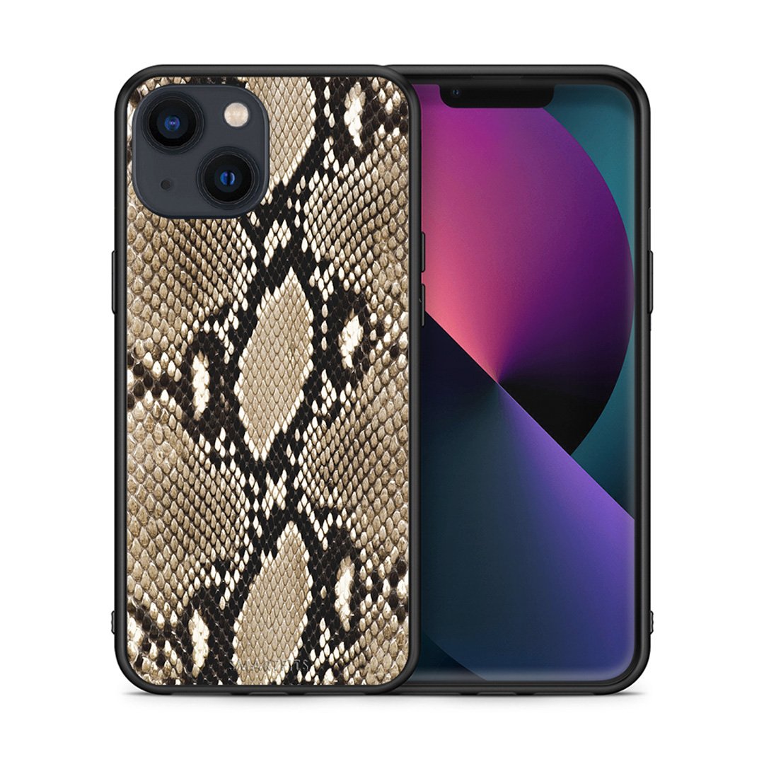 Θήκη iPhone 13 Mini Fashion Snake Animal από τη Smartfits με σχέδιο στο πίσω μέρος και μαύρο περίβλημα | iPhone 13 Mini Fashion Snake Animal case with colorful back and black bezels