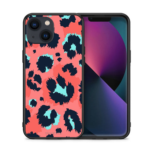 Θήκη iPhone 13 Pink Leopard Animal από τη Smartfits με σχέδιο στο πίσω μέρος και μαύρο περίβλημα | iPhone 13 Pink Leopard Animal case with colorful back and black bezels