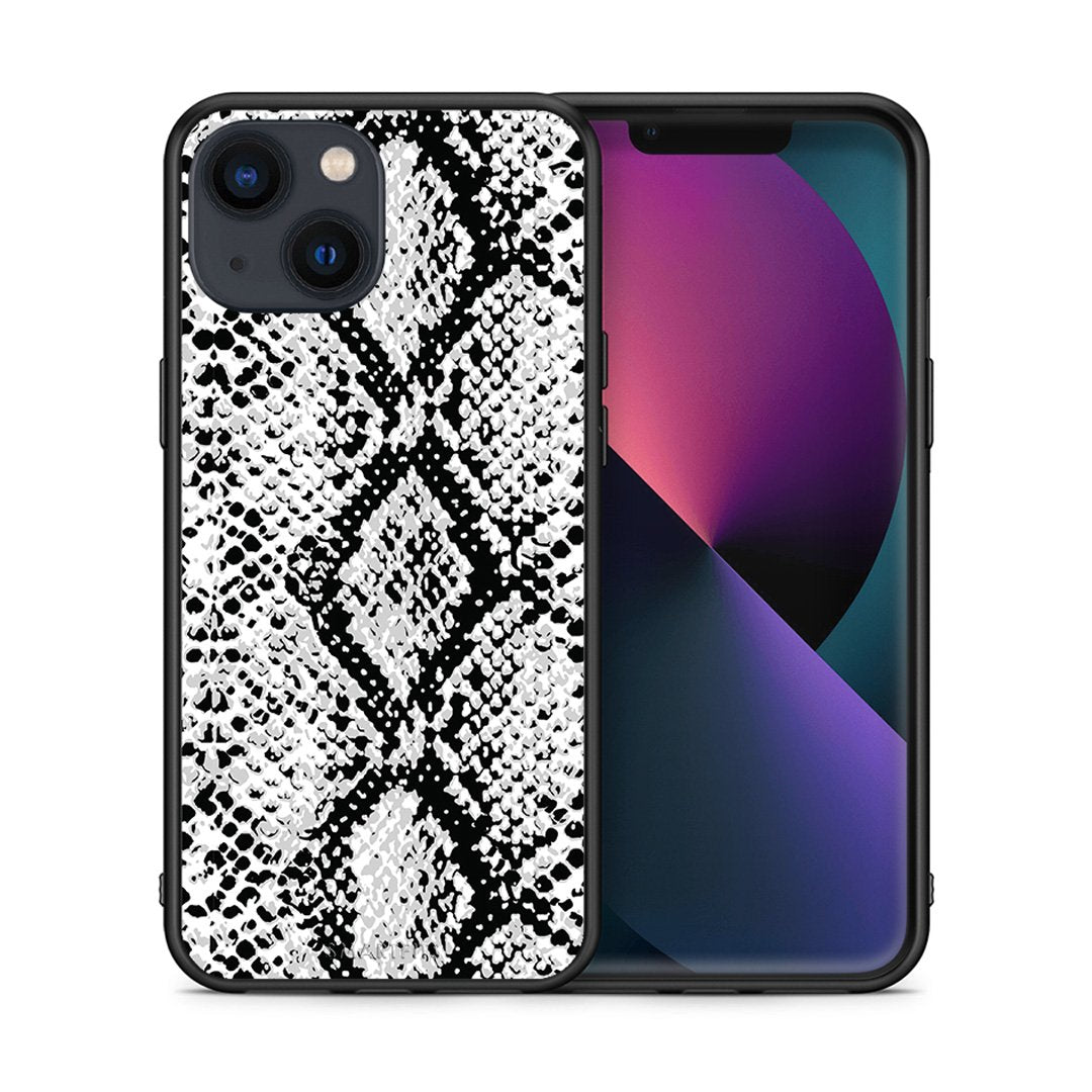 Θήκη iPhone 13 Mini White Snake Animal από τη Smartfits με σχέδιο στο πίσω μέρος και μαύρο περίβλημα | iPhone 13 Mini White Snake Animal case with colorful back and black bezels