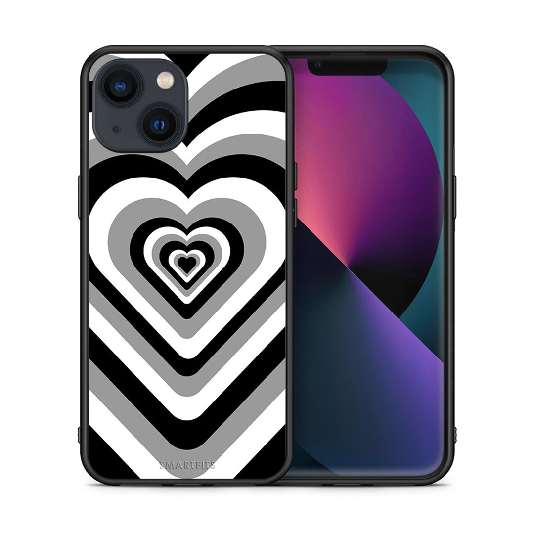 Θήκη iPhone 13 Mini Black Hearts από τη Smartfits με σχέδιο στο πίσω μέρος και μαύρο περίβλημα | iPhone 13 Mini Black Hearts case with colorful back and black bezels