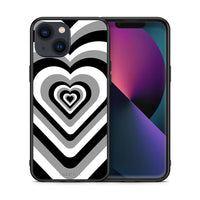 Thumbnail for Θήκη iPhone 13 Mini Black Hearts από τη Smartfits με σχέδιο στο πίσω μέρος και μαύρο περίβλημα | iPhone 13 Mini Black Hearts case with colorful back and black bezels