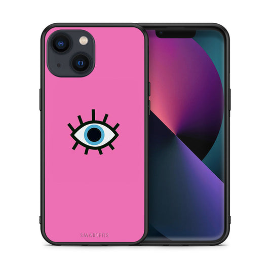 Θήκη iPhone 13 Mini Blue Eye Pink από τη Smartfits με σχέδιο στο πίσω μέρος και μαύρο περίβλημα | iPhone 13 Mini Blue Eye Pink case with colorful back and black bezels