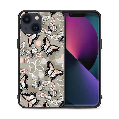 Θήκη iPhone 13 Butterflies Boho από τη Smartfits με σχέδιο στο πίσω μέρος και μαύρο περίβλημα | iPhone 13 Butterflies Boho case with colorful back and black bezels