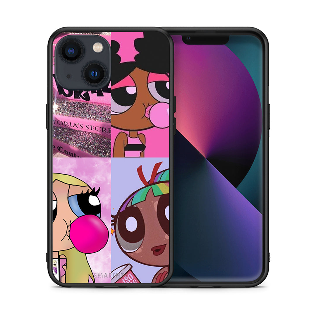 Θήκη Αγίου Βαλεντίνου iPhone 13 Bubble Girls από τη Smartfits με σχέδιο στο πίσω μέρος και μαύρο περίβλημα | iPhone 13 Bubble Girls case with colorful back and black bezels