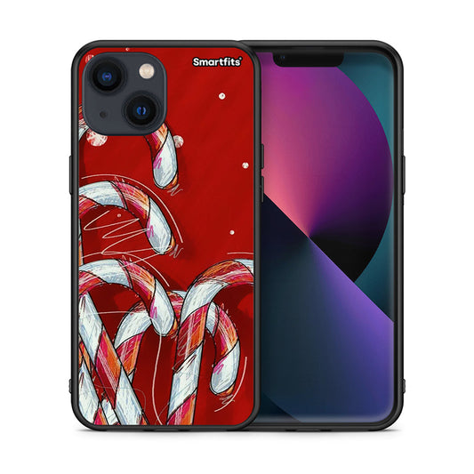 Θήκη iPhone 13 Candy Cane από τη Smartfits με σχέδιο στο πίσω μέρος και μαύρο περίβλημα | iPhone 13 Candy Cane case with colorful back and black bezels