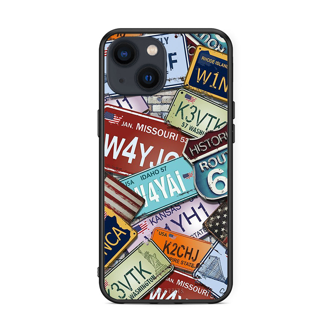 iPhone 13 Car Plates θήκη από τη Smartfits με σχέδιο στο πίσω μέρος και μαύρο περίβλημα | Smartphone case with colorful back and black bezels by Smartfits