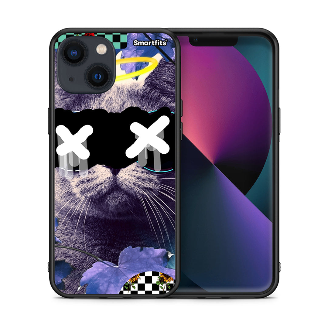 Θήκη iPhone 13 Mini Cat Collage από τη Smartfits με σχέδιο στο πίσω μέρος και μαύρο περίβλημα | iPhone 13 Mini Cat Collage case with colorful back and black bezels