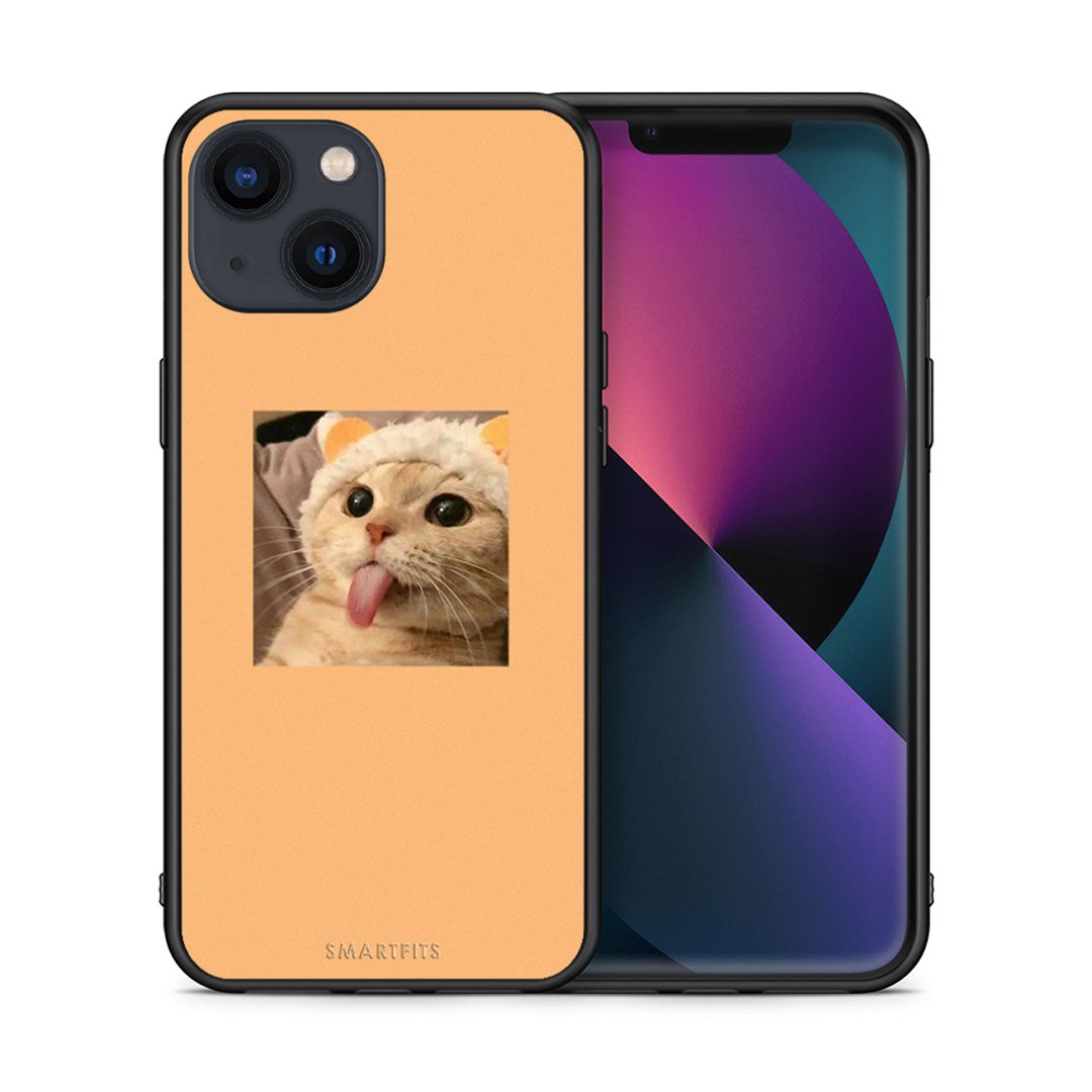 Θήκη iPhone 13 Mini Cat Tongue από τη Smartfits με σχέδιο στο πίσω μέρος και μαύρο περίβλημα | iPhone 13 Mini Cat Tongue case with colorful back and black bezels