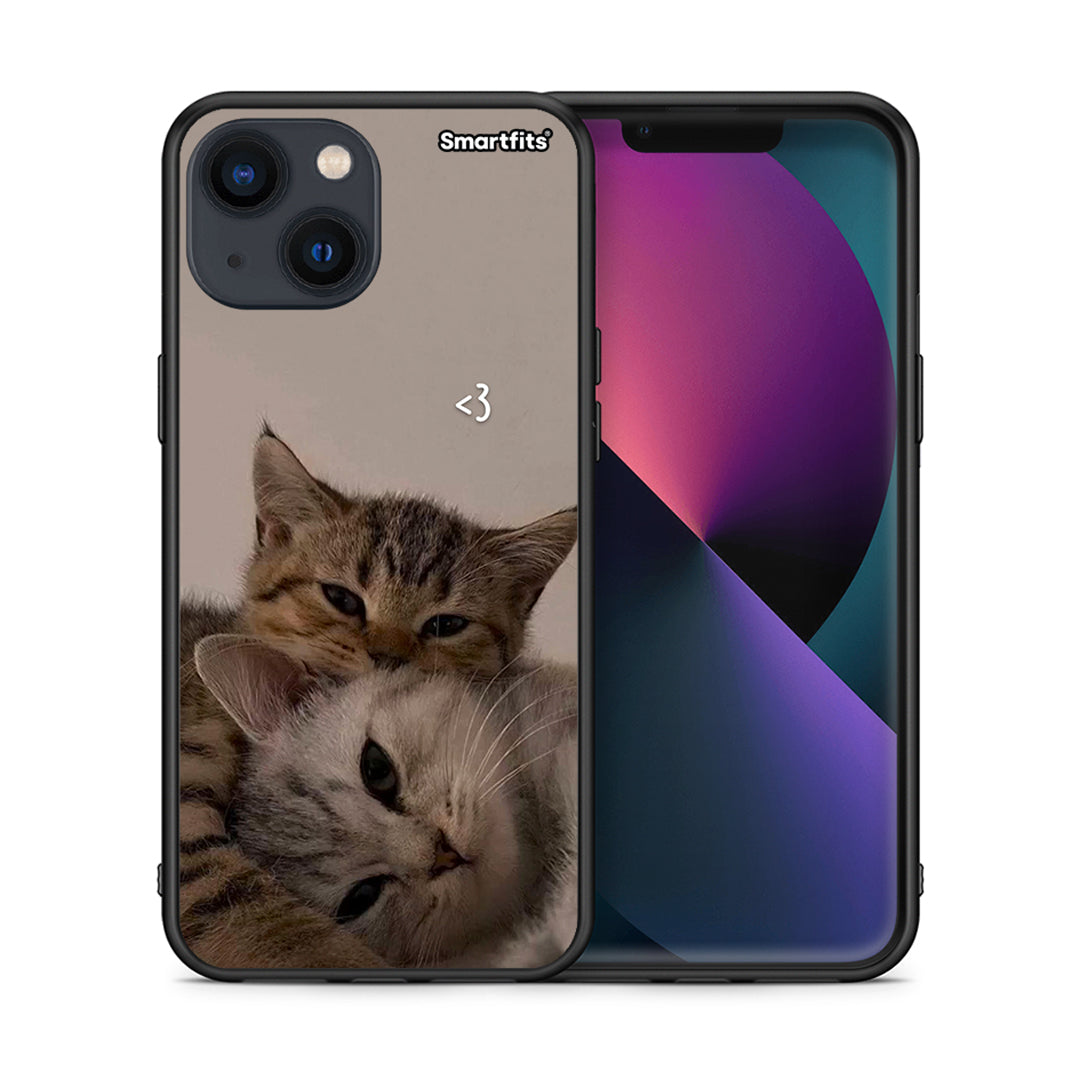 Θήκη iPhone 13 Mini Cats In Love από τη Smartfits με σχέδιο στο πίσω μέρος και μαύρο περίβλημα | iPhone 13 Mini Cats In Love case with colorful back and black bezels